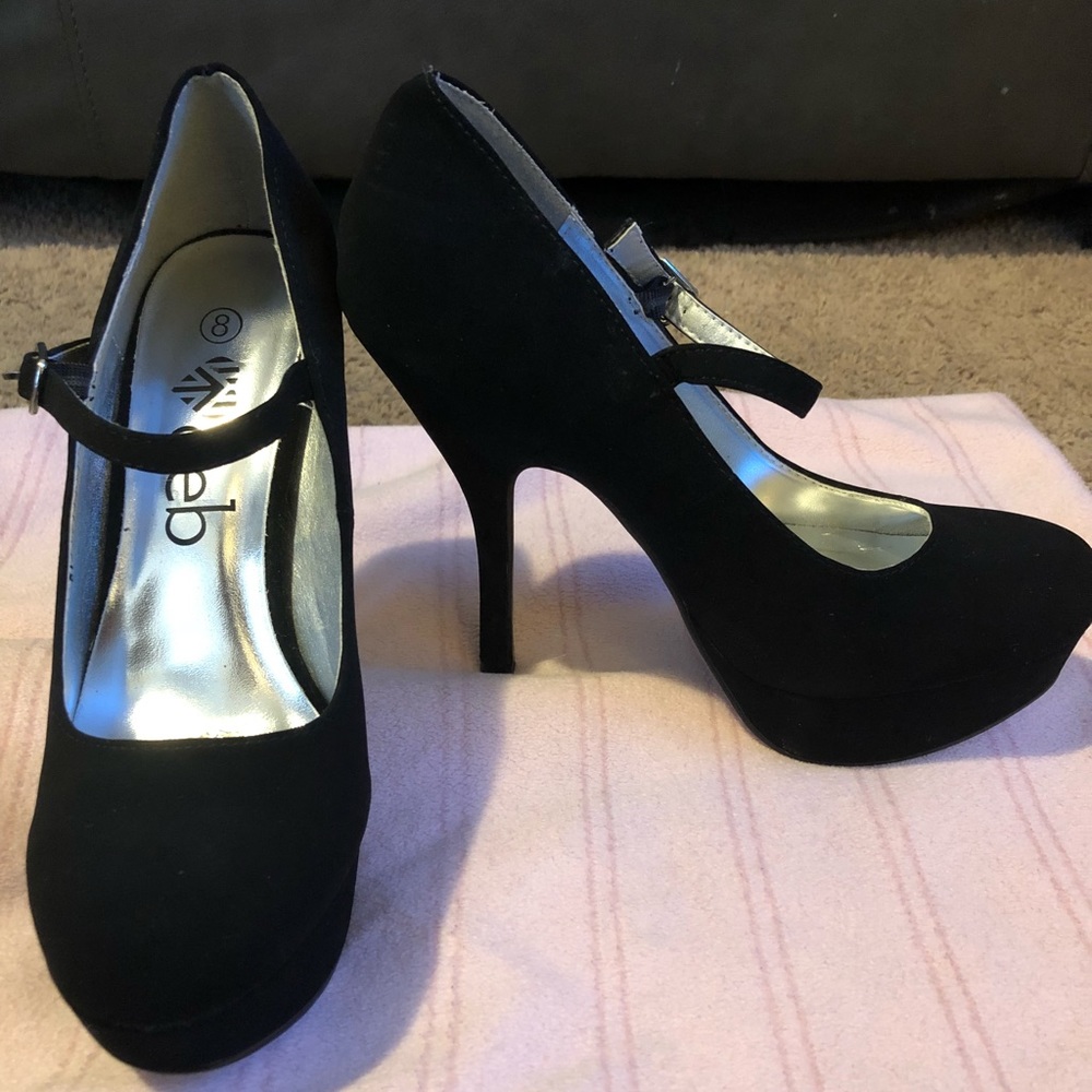 Black Deb Heels with Silver Glitter Bottom